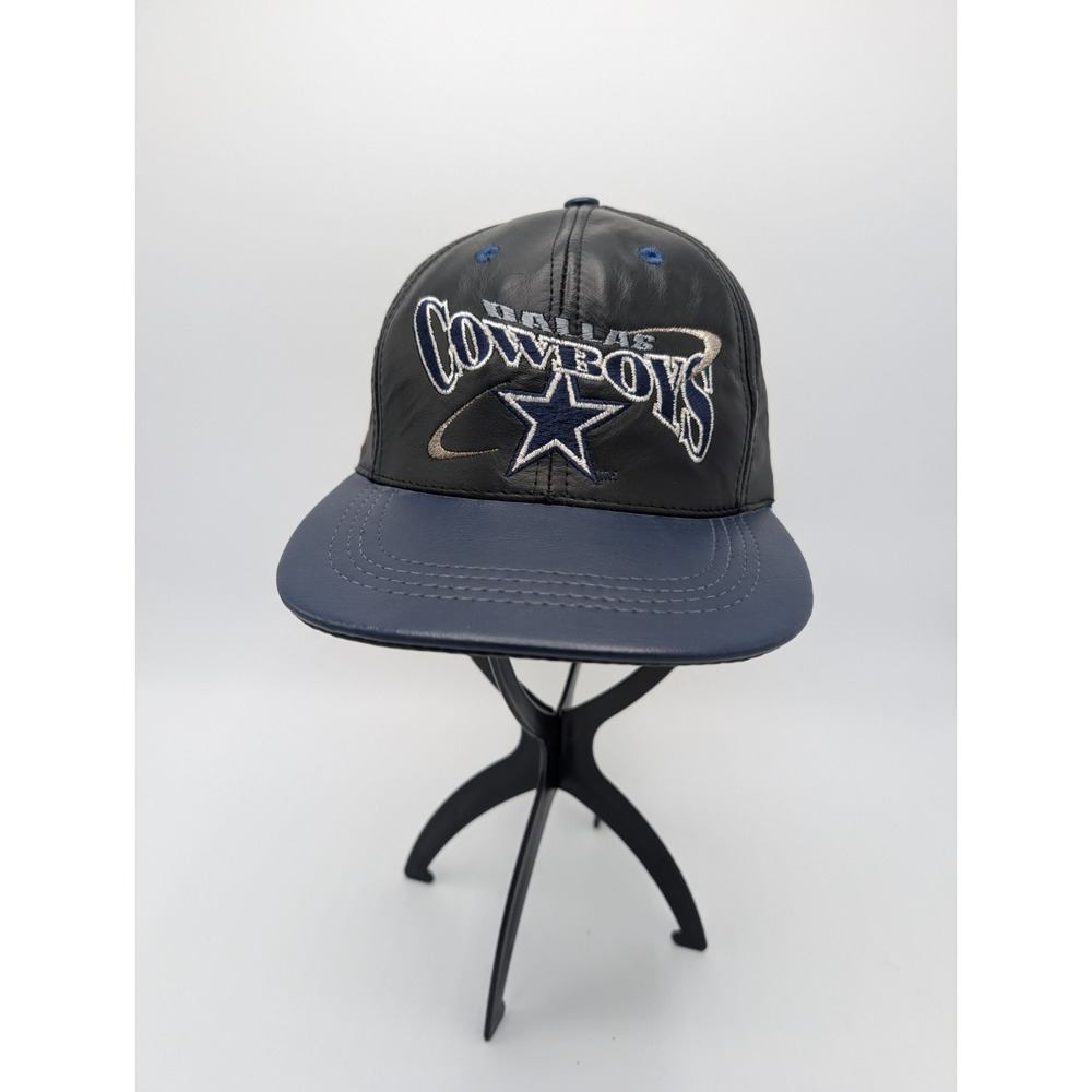 Vintage Dallas Cowboys Hat Cap Leather Black Navy Snapback Football NFL